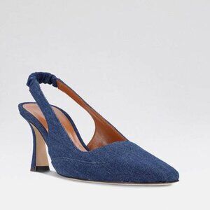 NEW MARYAM AMALKI  Cassidy Pumps Slingback Squared Toe Cushioned Denim Size 8